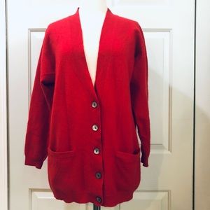Charter Club Cashmere V Cardigan Button Down Ribbed Red Sweater Size M
